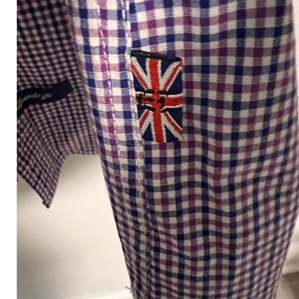 English Laundry Christopher Wicks Mens 16 32-33 Gingham Shirt Purple Navy - Picture 11 of 12